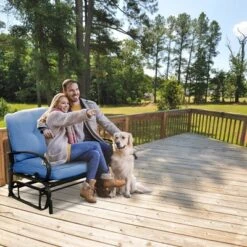 Costway Glider Outdoor Patio Rocking Bench Loveseat Cushioned Seat Steel Frame Blue -Costway GUEST b4a2a19e 72af 4f3b 8aa7 91b5364b9d50