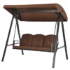 Costway Outdoor 3-Seat Porch Swing With Adjust Canopy And Cushions GrayBrown
