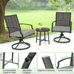Costway 3 PCS Patio Swivel Chair Set Coffee Table Wicker Cushioned Seat Balcony Porch 16 Costway 3 PCS Patio Swivel Chair Set Coffee Table Wicker Cushioned Seat Balcony Porch -Costway GUEST b4b3025b d4d2 440e 8ccd dd0000bb630d