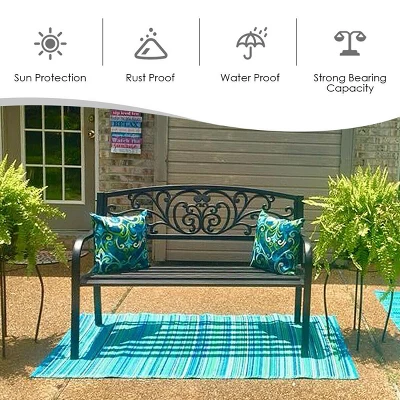 Costway 50'' Patio Park Garden Bench Porch Chair Steel Frame Cast Iron Backrest 5 Costway 50'' Patio Park Garden Bench Porch Chair Steel Frame Cast Iron Backrest - Image 5