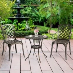 Costway Outdoor Cast Aluminum Arm Dining Chairs Set Of 2 Patio Bistro Chairs, Brown -Costway GUEST b4f7ba51 5750 4761 9f73 7a4649ad6ba0