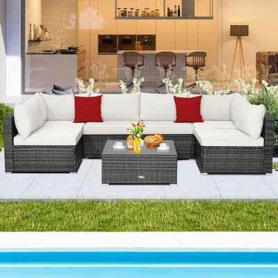 Costway 7PCS Patio Rattan Furniture Set Sectional Sofa Cushioned Garden 12 Costway 7PCS Patio Rattan Furniture Set Sectional Sofa Cushioned Garden - Image 12