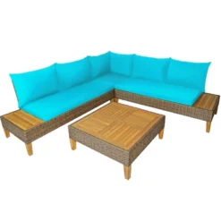 Costway 8PCS Patio Rattan Furniture Set Loveseat W/Wooden Side Table Cushioned Turquoise 16 Costway 8PCS Patio Rattan Furniture Set Loveseat W/Wooden Side Table Cushioned Turquoise -Costway GUEST b50ec3da 4bfd 43fb 9a7a 1555726dcbac