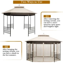 Costway 10'x12' Patio Gazebo Canopy Shelter Double Top Netting Sidewalls Beige -Costway GUEST b5165eef 43d3 4d0b 8743 a1dad2a10d70