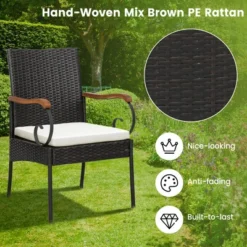 Costway Patio PE Wicker Chairs Acacia Wood Armrests With Soft Zippered Cushion Garden -Costway GUEST b54d1055 3fad 432f 83e5 c7d164d96790
