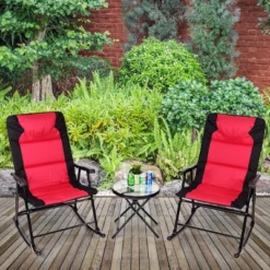 Costway 3 PCS Outdoor Folding Rocking Chair Table Set Bistro Sets Patio Furniture Red -Costway GUEST b55837da 90cf 4b55 b1a5 503e0c7ba96e