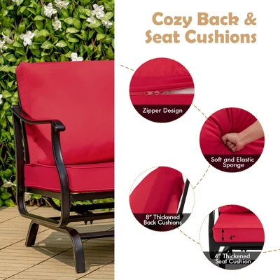 Costway 3PCS Patio Rocking Bistro Set Cushioned Chair Armrest Side Table Red 4 Costway 3PCS Patio Rocking Bistro Set Cushioned Chair Armrest Side Table Red - Image 4