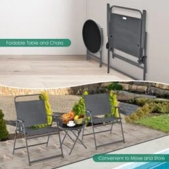 Costway 3PCS Outdoor Bistro Set Folding Table And Chairs Garden Deck Black -Costway GUEST b5e5a0b8 30a6 4f1e aff0 a13c15c37181