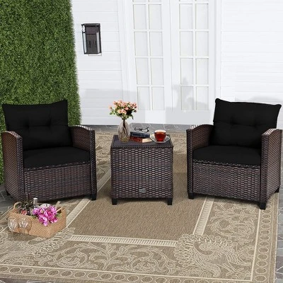 Costway 3PCS Patio Rattan Furniture Set Cushioned Conversation Set Sofa 12 Costway 3PCS Patio Rattan Furniture Set Cushioned Conversation Set Sofa - Image 12