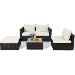 Costway 5PCS Patio Rattan Furniture Set Sectional Conversation Sofa Off White -Costway GUEST b6ecd132 81fb 44e8 bc4f 1b137912481c
