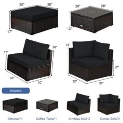 Costway 6PCS Outdoor Patio Rattan Furniture Set Cushioned Sectional Sofa NavyBlackTurquoise -Costway GUEST b6facef9 d194 493a 85e8 eb1f7a781f8c