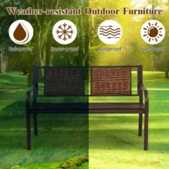 Costway Patio Garden Bench Steel Frame Rattan Backrest Park Yard Outdoor Porch Furniture 11 Costway Patio Garden Bench Steel Frame Rattan Backrest Park Yard Outdoor Porch Furniture -Costway GUEST b700c723 2a5a 40f7 a834 fa98849e7db0