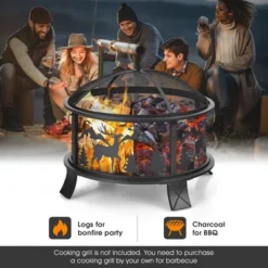 Costway 26" Outdoor Fire Pit Wood Burning Metal Firepit Bowl With Spark Screen Poker -Costway GUEST b7057af5 01fa 430f a97f b4d593a7127a