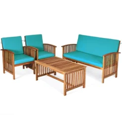 Costway 4PCS Patio Solid Wood Furniture Set Conversation Coffee Table TurquoiseBlack Cushion 19 Costway 4PCS Patio Solid Wood Furniture Set Conversation Coffee Table TurquoiseBlack Cushion -Costway GUEST b7a948e2 5fda 4a79 963d d27f03d72ee7
