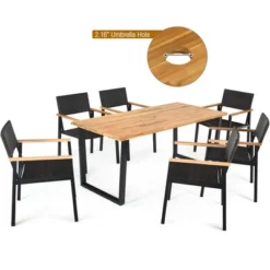 Costway 7PCS Patio Rattan Patented Dining Chair Table Set Solid Wood Frame Umbrella Hole 15 Costway 7PCS Patio Rattan Patented Dining Chair Table Set Solid Wood Frame Umbrella Hole -Costway GUEST b7cbb9d8 00f2 4154 9e00 01af4862f24c
