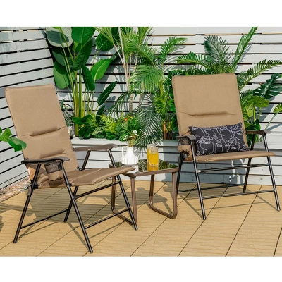 Costway Patio Padded Folding Portable Chair Camping Dining Outdoor Beach Chair GreyBrown 2 Costway Patio Padded Folding Portable Chair Camping Dining Outdoor Beach Chair GreyBrown - Image 2