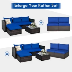 Costway 2PCS Patio Rattan Armless Sofa Sectional Furniture W/Navy Cushion 13 Costway 2PCS Patio Rattan Armless Sofa Sectional Furniture W/Navy Cushion -Costway GUEST b83f12b3 4674 4ab2 a0f0 9f20677f6823