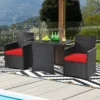 Costway 3PCS Patio Rattan Furniture Set Cushion Sofa Armrest Garden Deck