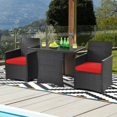 Costway 3PCS Patio Rattan Furniture Set Cushion Sofa Armrest Garden Deck 1 Costway 3PCS Patio Rattan Furniture Set Cushion Sofa Armrest Garden Deck