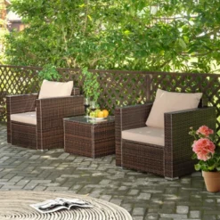 Costway 3PCS Patio Rattan Outdoor Furniture Set W/ Cushioned Sofa Coffee Table -Costway GUEST b89bc8c0 943c 4e34 a6fd a0a7d2d320c9