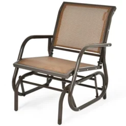 Costway Outdoor Single Swing Glider Rocking Chair Armrest Garden Porch Backyard GreyBrown -Costway GUEST b8c4d6c3 ac58 452f 8191 d9f7cbb901f3