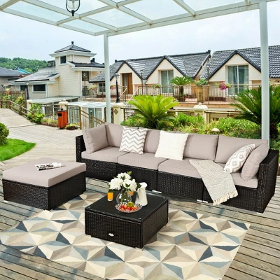 Costway 6PCS Outdoor Rattan Furniture Set Patio Seating Set Cushioned Ottoman 3 Costway 6PCS Outdoor Rattan Furniture Set Patio Seating Set Cushioned Ottoman - Image 3