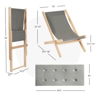 Costway Set Of 2 Foldable Wood Sling Beech Chairs W/ 3 Adjustable Positions&Free Cushion 2 Costway Set Of 2 Foldable Wood Sling Beech Chairs W/ 3 Adjustable Positions&Free Cushion - Image 2