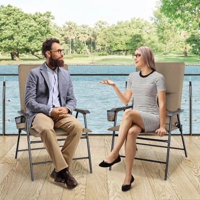 Costway Patio Padded Folding Portable Chair Camping Dining Outdoor Beach Chair GreyBrown 4 Costway Patio Padded Folding Portable Chair Camping Dining Outdoor Beach Chair GreyBrown - Image 4