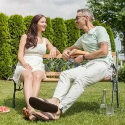 Costway Patio Park Garden Bench Porch Chair Outdoor Deck Cast Iron Hardwood Rose -Costway GUEST b9171552 c6cf 4980 975a cddf1ac39a60