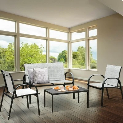 Costway 4 PCS Patio Furniture Set Sofa Coffee Table Steel Frame Garden Deck Gray 2 Costway 4 PCS Patio Furniture Set Sofa Coffee Table Steel Frame Garden Deck Gray - Image 2