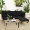 Costway 3 PCS L-Shaped Patio Sofa Set Conversation Furniture With Cushions Deck Garden Black/Beige