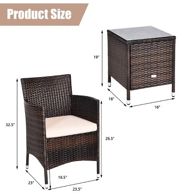 Costway Outdoor 3 PCS PE Rattan Wicker Furniture Sets Chairs Coffee Table Garden 2 Costway Outdoor 3 PCS PE Rattan Wicker Furniture Sets Chairs Coffee Table Garden - Image 2