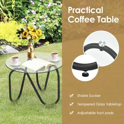 Costway 3PCS Patio Rattan Furniture Set Conversational Sofa Coffee Table Garden 4 Costway 3PCS Patio Rattan Furniture Set Conversational Sofa Coffee Table Garden - Image 4