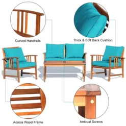 Costway 4PCS Wooden Patio Furniture Set Table Sofa Chair Cushioned Garden Turquoise 11 Costway 4PCS Wooden Patio Furniture Set Table Sofa Chair Cushioned Garden Turquoise -Costway GUEST ba1a040a 86af 40b5 8b17 1fccb4529c00