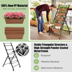 Costway 5-Tier Vertical Raised Garden Bed Elevated Planter With Wheels & Container Boxes Brown 15 Costway 5-Tier Vertical Raised Garden Bed Elevated Planter With Wheels & Container Boxes Brown -Costway GUEST ba24c7e0 52e4 4e61 a091 9e9b24b83f21