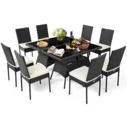 Costway 10PCS Patio Rattan Dining Set Cushioned Chair Table With Glass Top Garden Furniture -Costway GUEST baa491cc 6e4a 4955 84ad 8cf73bb6ca0c