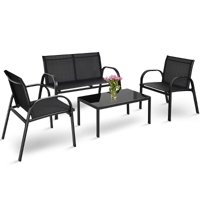 Costway 4 PCS Patio Furniture Set Sofa Coffee Table Patio Seating Set Garden Deck Black 2 Costway 4 PCS Patio Furniture Set Sofa Coffee Table Patio Seating Set Garden Deck Black - Image 2
