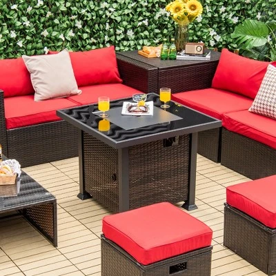 Costway 32'' Propane Fire Pit Table 50,000 BTU Square Firepit Heater W/ Lava Rocks Cover 1 Costway 32'' Propane Fire Pit Table 50,000 BTU Square Firepit Heater W/ Lava Rocks Cover