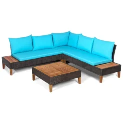 Costway 4PCS Patio Rattan Furniture Set Cushioned Loveseat W/Wooden Side Table -Costway GUEST bb336e7d e342 4464 8a3a ae98b88800a0