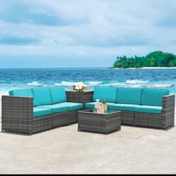 Costway 8 PCS Wicker Sofa Rattan Furniture Set Patio Furniture W/ Storage Table White BlackTurquoiseRed -Costway GUEST bb5bf168 9e4e 499d 8aed 3149d4d5fc99