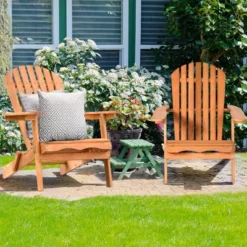 Costway 4 PCS Eucalyptus Adirondack Chair Foldable Outdoor Wood Lounger Chair Natural
