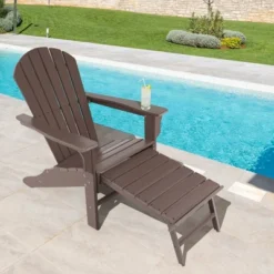 Costway Outdoor Patio HDPE Deck Adirondack Chair Beach Seat Retractable Ottoman WhiteBlackCoffeeGreyTurquoise -Costway GUEST bbb26775 0ff0 488d aa6a 378494416d07