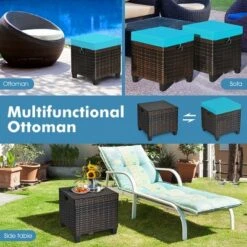 Costway 2PCS Patio Rattan Ottoman Cushioned Seat W/ Foot Rest Turquoise -Costway GUEST bbb99ab8 98d3 4c50 aed0 a068c3f5a76d