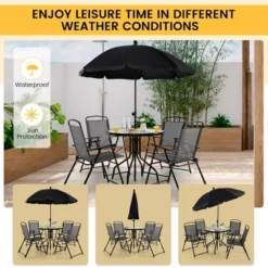 Costway 6 PCS Patio Dining Set Folding Chairs Glass Table Tilt Umbrella Garden -Costway GUEST bbf64f10 8342 4385 a6b7 130a9d9962bb