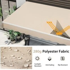 Costway Retractable Patio Awning Aluminum Deck Sunshade Shelter Outdoor Beige -Costway GUEST bbfe22a0 a5ba 40e2 8e67 e1b1de63363a