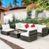 Costway 7PCS Patio Rattan Furniture Set Sectional Sofa Garden White Cushion