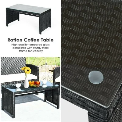Costway 4PCS Patio Rattan Furniture Conversation Set Cushioned Sofa Coffee Table Black 5 Costway 4PCS Patio Rattan Furniture Conversation Set Cushioned Sofa Coffee Table Black - Image 5