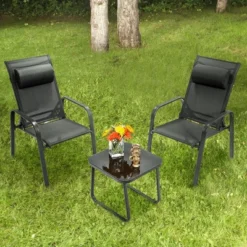 Costway 3PCS Patio Bistro Furniture Set Adjustable Back Stackable Chairs BrownBlack -Costway GUEST bc78ad7b be45 4496 964f a9e7235b2d64