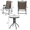 Costway 3PC Bistro Patio Garden Furniture Set 2 Folding Chairs Glass Table Top Steel