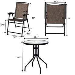 Costway 3PC Bistro Patio Garden Furniture Set 2 Folding Chairs Glass Table Top Steel